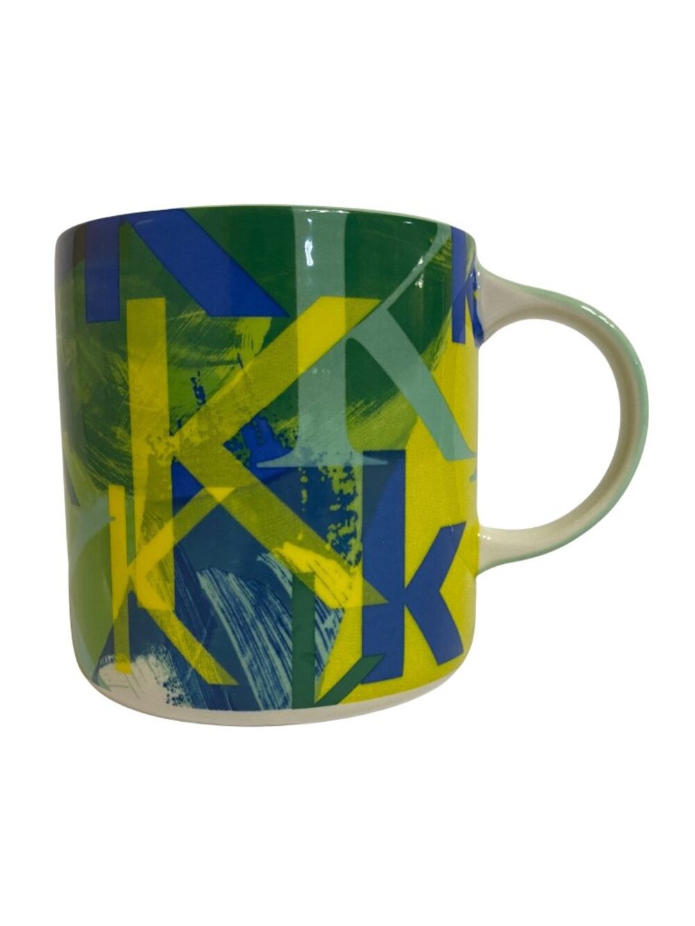 Anthropologie K Monogram Mug Green Ceramic Abstract Letter Design